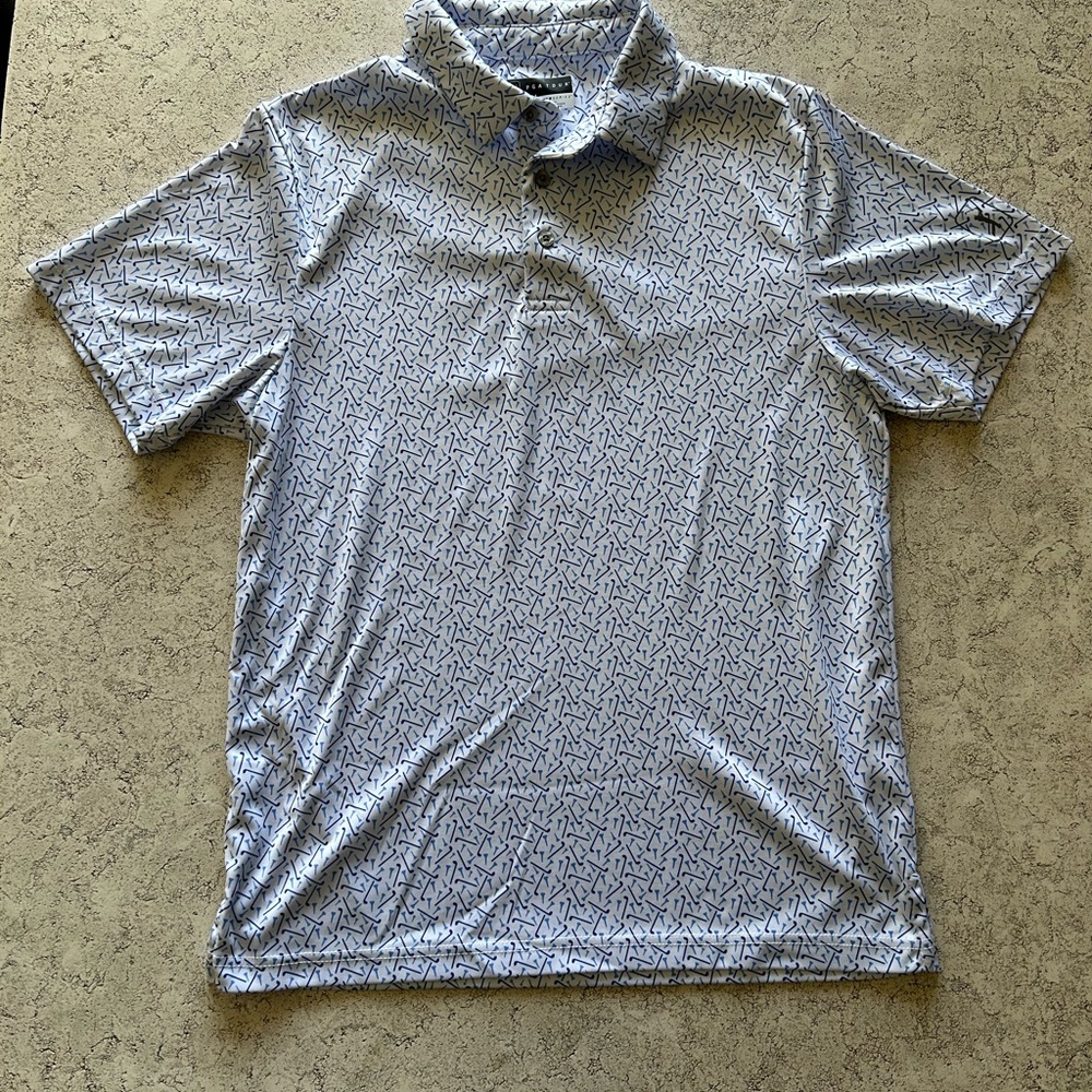 PGA TOUR Men's Small Blue & White Golf Patterned Polo Shirt